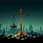 Flick International A symbolic representation of government efficiency with a balance scale and fragmented dollar bills