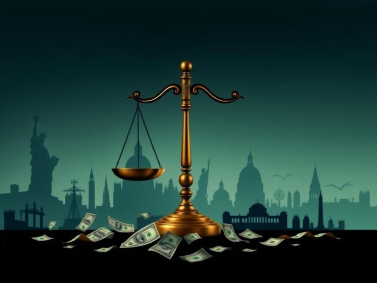 Flick International A symbolic representation of government efficiency with a balance scale and fragmented dollar bills