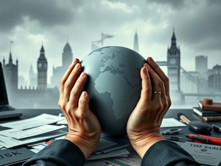 Flick International Close-up of hands holding a globe marked with the UK, symbolizing immigration policy changes