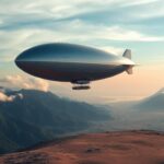 Flick International Hybrid airship Z1 soaring over diverse landscapes including rainforest, mountains, and ice caps