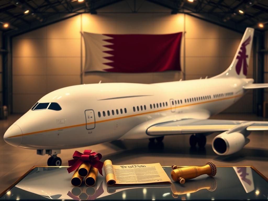Flick International Grand Boeing 747-8 jet in a luxurious hangar setting with Qatar's flag in the background