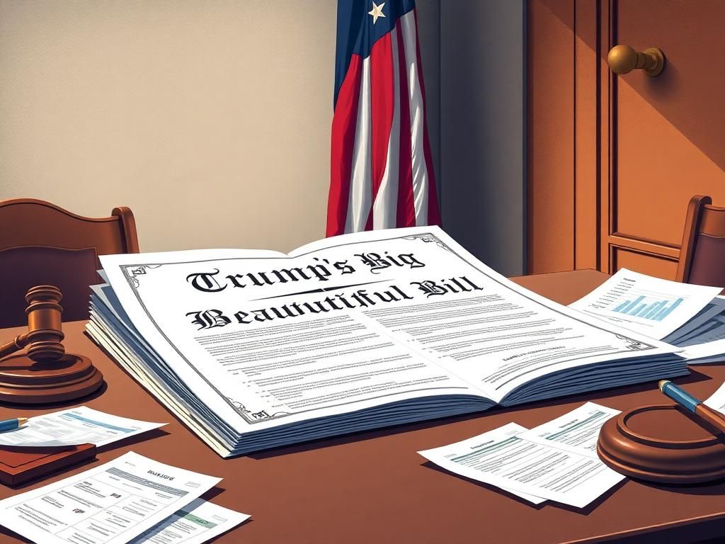 Flick International Conceptual illustration of Trump's Big Beautiful Bill with legislative tools.