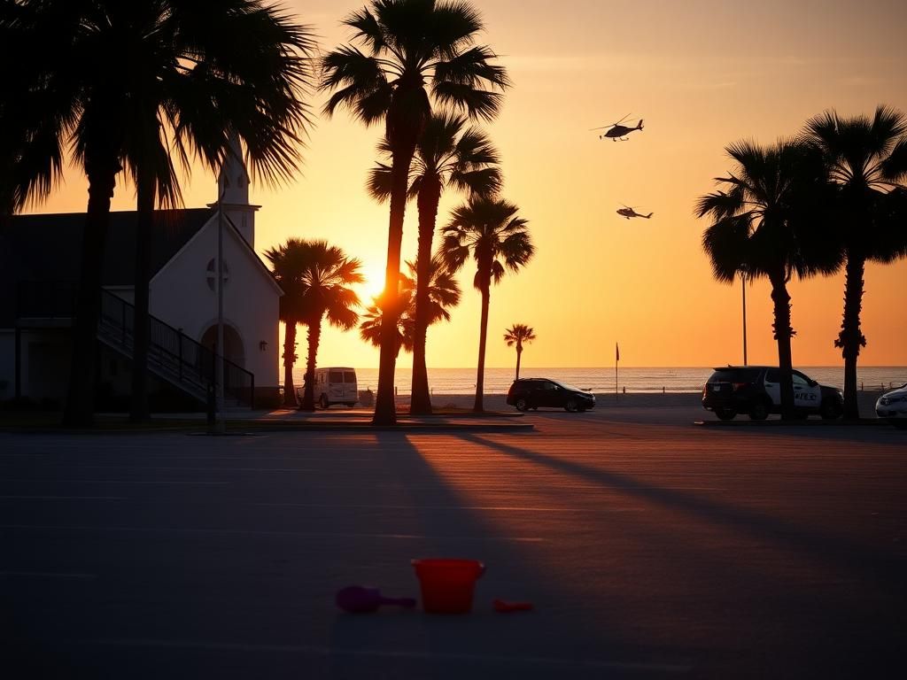 Flick International serene sunset beach scene on Sullivan's Island with scattered children’s toys