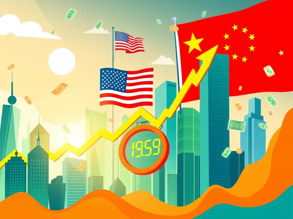 Flick International Abstract representation of a stock market chart with upward trends, flags from the USA and China in the background