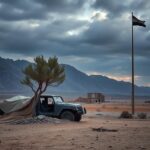 Flick International Barren Syrian landscape with abandoned military vehicle symbolizing loss and resilience