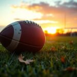 Flick International A football lying on a grass field at sunset, showcasing the intensity of the game
