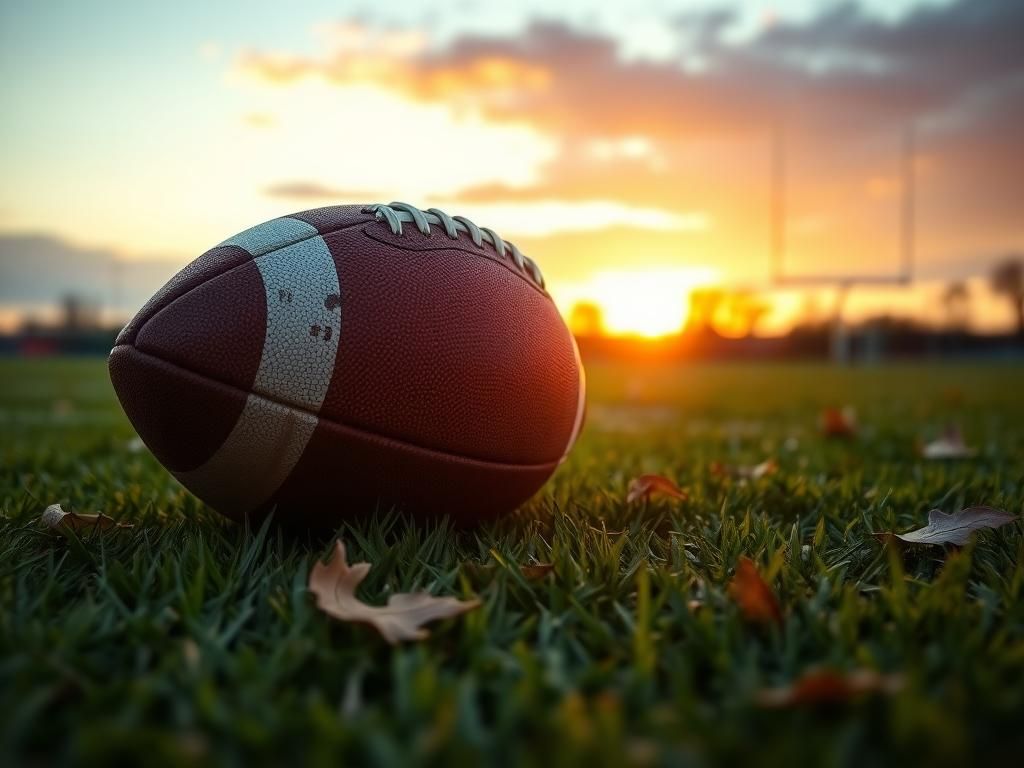 Flick International A football lying on a grass field at sunset, showcasing the intensity of the game