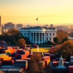 Flick International Cityscape of Washington, D.C. with the White House and representations of international trade