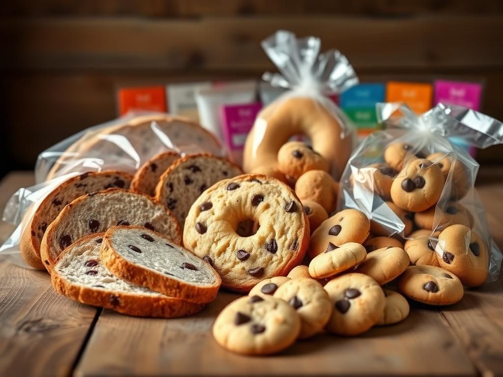 Flick International A serene still life of various gluten-free baked goods on a rustic wooden table