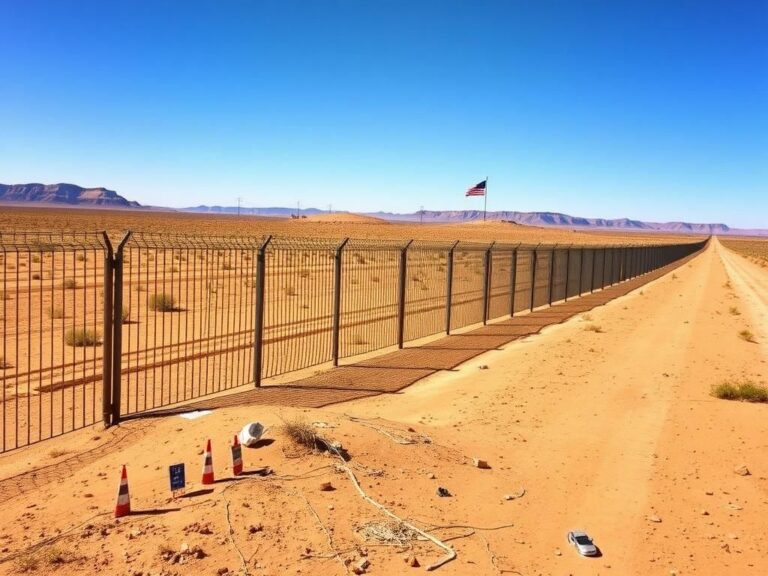 Flick International A rusted metal border fence along the U.S.-Mexico border under a clear blue sky