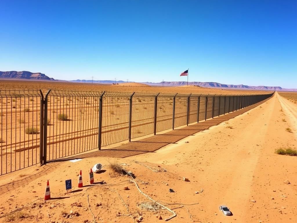 Flick International A rusted metal border fence along the U.S.-Mexico border under a clear blue sky