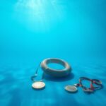 Flick International Serene underwater scene in a swimming pool with lifebuoy and shimmering medals