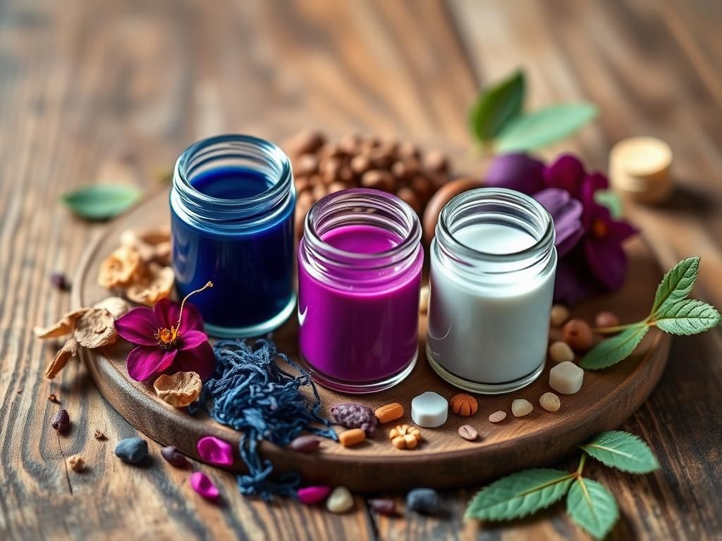 Flick International A colorful arrangement of three natural food dyes derived from algae and flowers