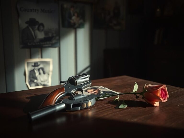 Flick International A vintage revolver surrounded by torn photographs symbolizing betrayal and emotional conflict.