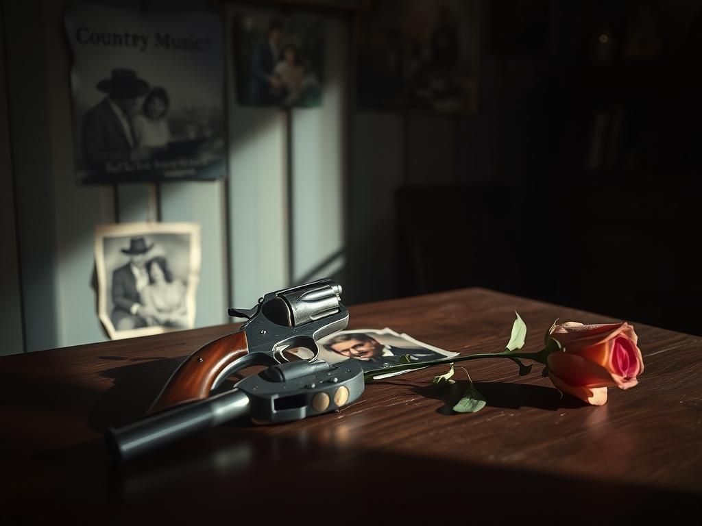 Flick International A vintage revolver surrounded by torn photographs symbolizing betrayal and emotional conflict.