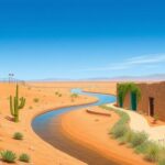 Flick International Serene landscape of the U.S.-Mexico border with winding river and cacti