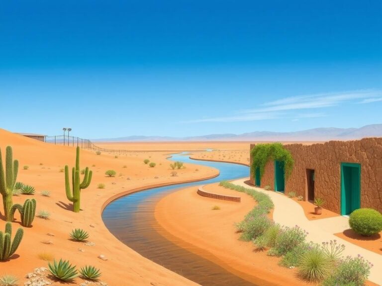 Flick International Serene landscape of the U.S.-Mexico border with winding river and cacti