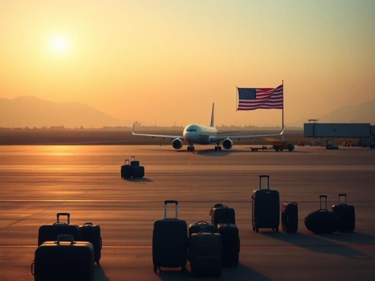 Flick International Empty airport tarmac with a single airplane, symbolizing refugee arrival