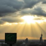 Flick International Dramatic Cleveland sky with stormy clouds and rays of sunshine
