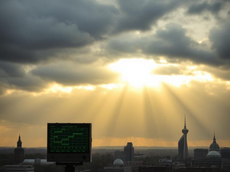 Flick International Dramatic Cleveland sky with stormy clouds and rays of sunshine