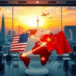Flick International A bustling trade office scene showcasing U.S. and China trade dynamics