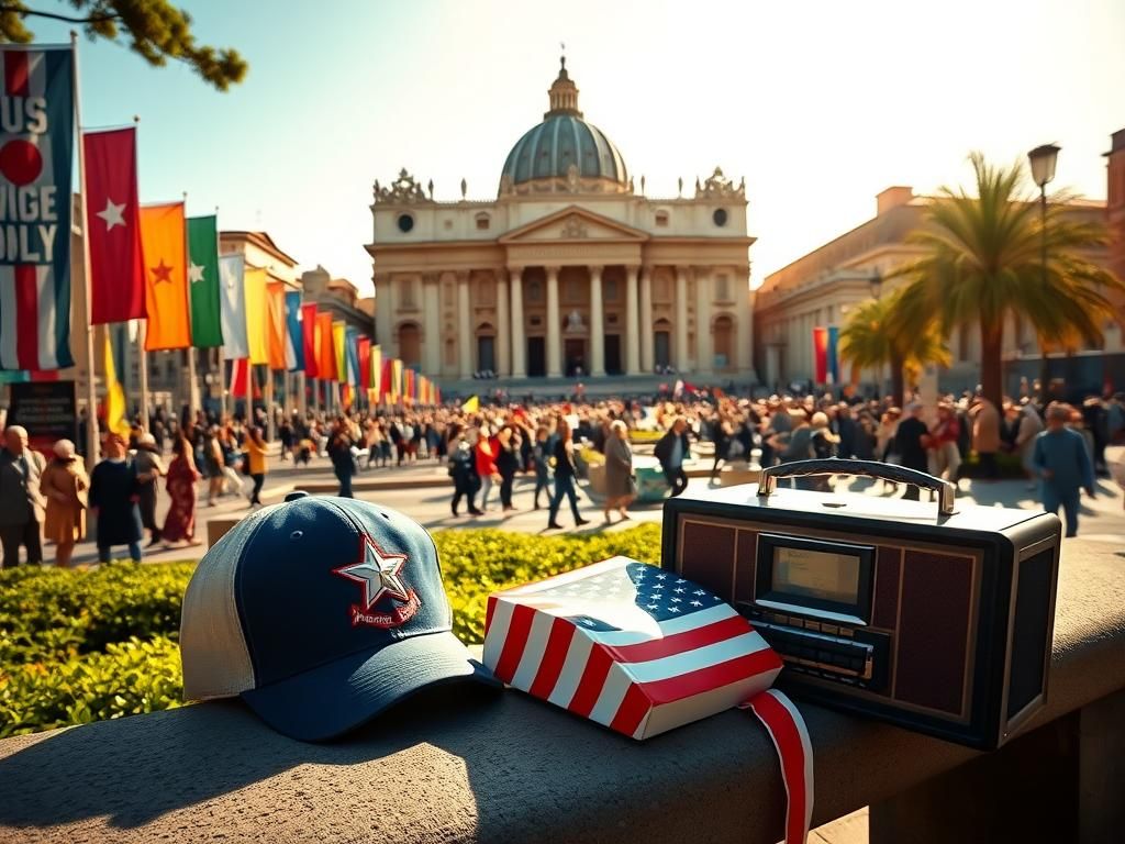 Flick International Vibrant scene of Saint Peter's Square with cultural banners and American symbols