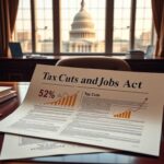 Flick International Elegant piece of legislation titled 'Tax Cuts and Jobs Act' on a polished wooden desk