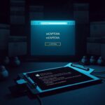 Flick International Dark digital landscape with websites and distorted CAPTCHA prompts showcasing malware threat.