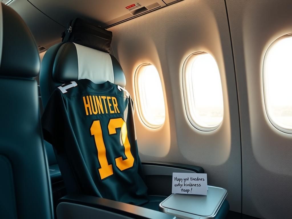 Flick International Airplane interior with Jacksonville Jaguars jersey and window-side seat