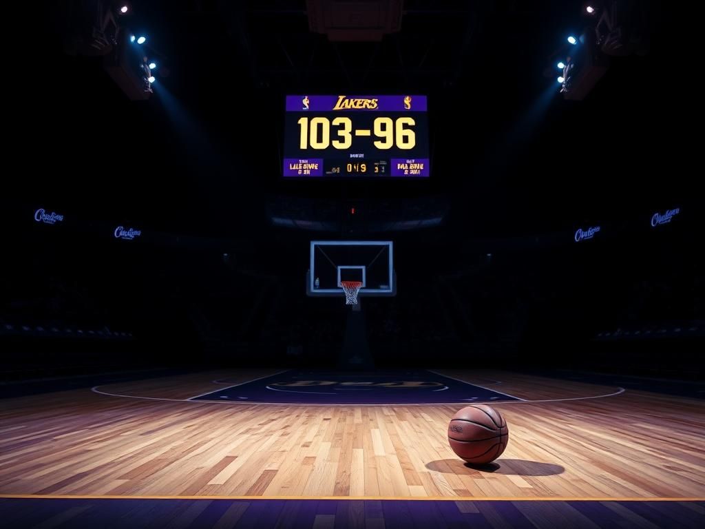 Flick International Abandoned basketball on a dimly lit Lakers court, symbolizing missed opportunities