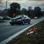 Flick International Damaged black car at the scene of a tragic accident
