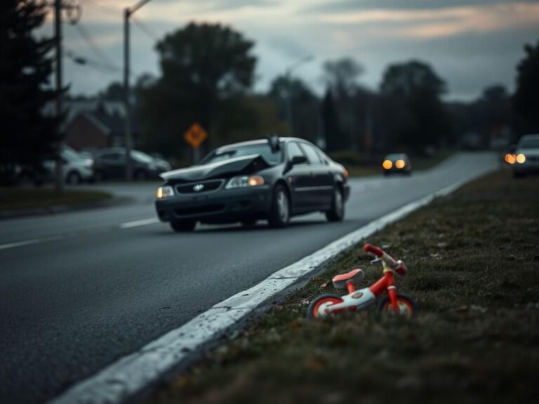 Flick International Damaged black car at the scene of a tragic accident