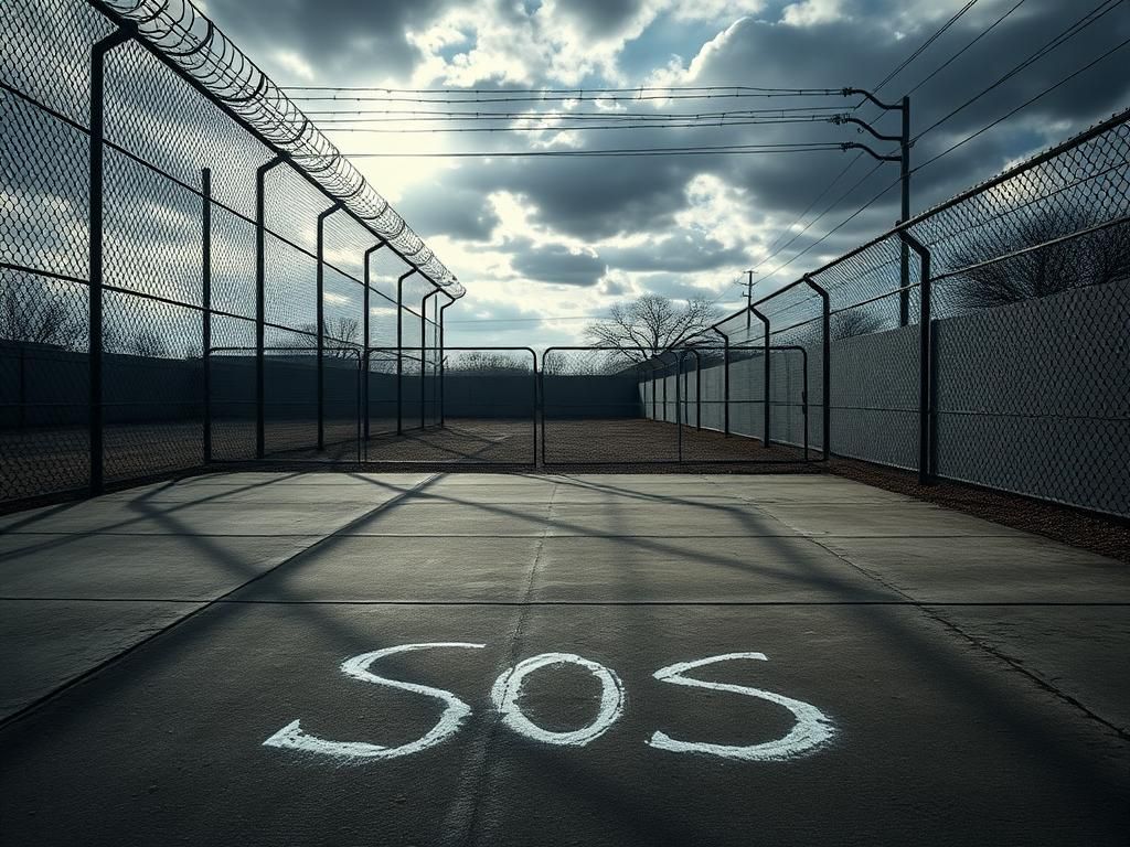 Flick International Stark prison yard scene at a Texas detention center reflecting hopelessness