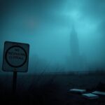 Flick International Somber scene outside Florida State University with ominous fog and cracked 'No Trespassing' sign.