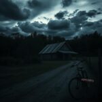 Flick International Dramatic rural American landscape at dusk with a weathered farmhouse