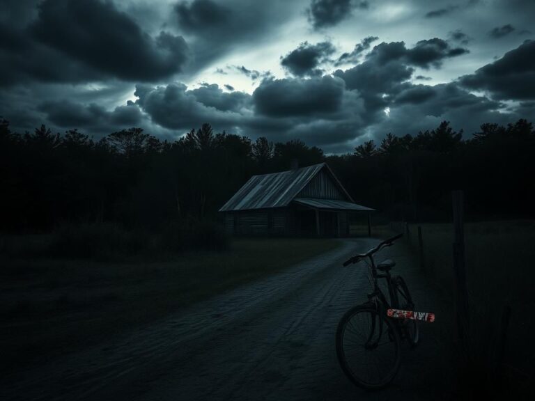 Flick International Dramatic rural American landscape at dusk with a weathered farmhouse