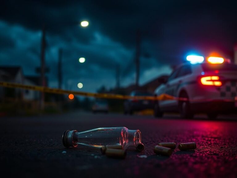 Flick International Dimly lit street in Memphis following a violent incident, showing caution tape and evidence on the ground