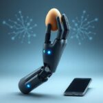 Flick International Bionic hand delicately gripping everyday objects like a fragile egg, showcasing advanced touch sensitivity.