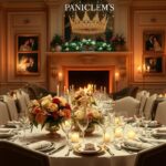 Flick International Elegant dining room setting inspired by the opulence of the 1990s, featuring lush floral centerpieces and candlelight.