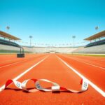Flick International High school track featuring a vibrant 200-meter track with finish line tape