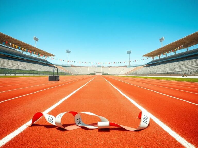 Flick International High school track featuring a vibrant 200-meter track with finish line tape