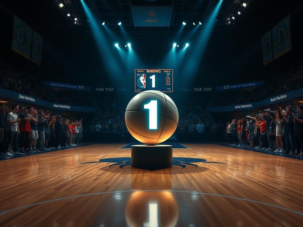 Flick International A glowing lottery ball on a basketball court representing the NBA draft lottery.