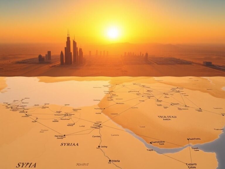 Flick International Aerial view of Riyadh's modern skyline with sunset and desert landscape