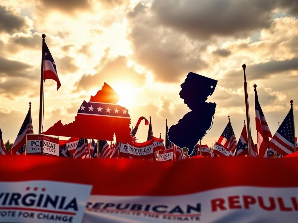 Flick International Political landscape showcasing Republican Party flags and campaign materials in Virginia and New Jersey