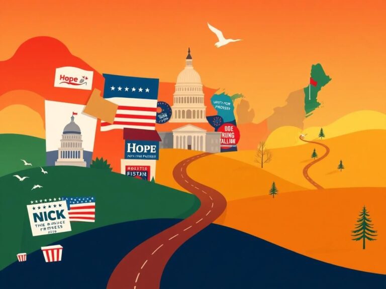Flick International Abstract map of the United States depicting political symbols and campaign themes
