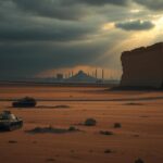 Flick International somber landscape in the Middle East with abandoned military remnants