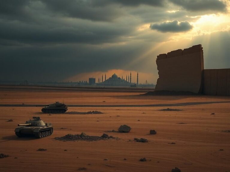 Flick International somber landscape in the Middle East with abandoned military remnants