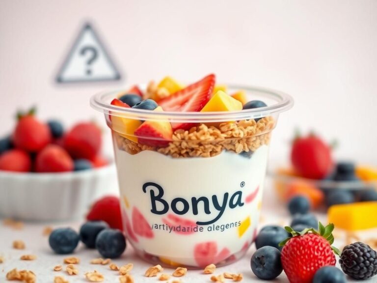 Flick International Close-up view of Bonya-branded yogurt parfait with layers of yogurt, granola, and colorful fruits