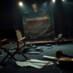 Flick International A dimly lit movie set with a broken director's chair and scattered props symbolizing chaos and scandal