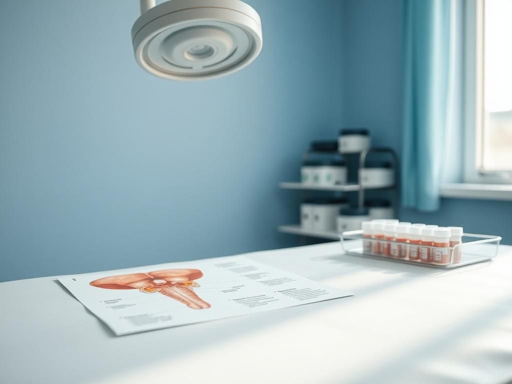 Flick International Close-up view of a medical examination room with prostate illustrations